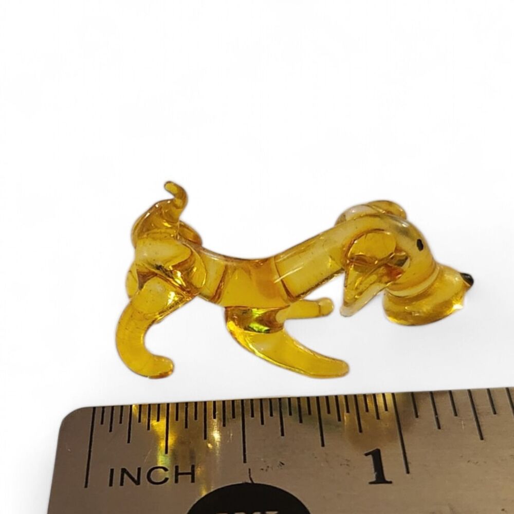 Vintage Mini Amber Glass Dog Figurine Hand Blown Style Art Glass Puppy Figure